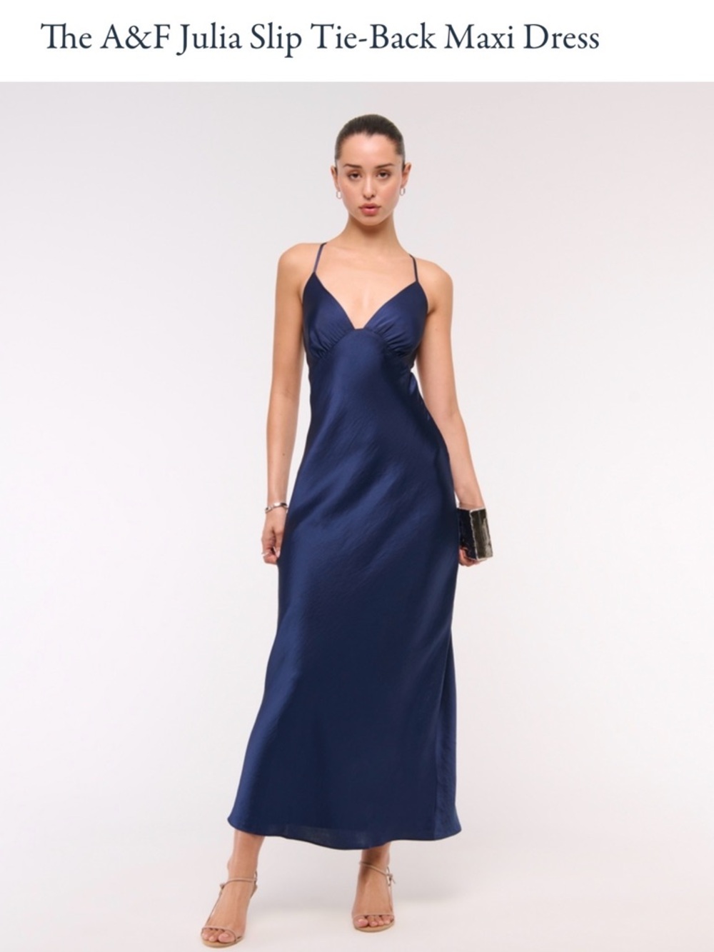 Abercrombie & Fitch Navy Slip Maxi Dress with Tie-Back Straps